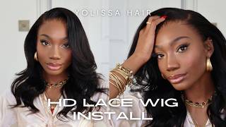 BEGINNER FRIENDLY PRE CURLED HD FRONTAL WIG DETAILED INSTALL  YOLISSA HAIR HONEST REVIEW [upl. by Yehs]