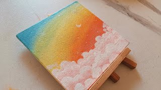 Easy Rainbow Sky amp Clouds Acrylic Painting Tutorial for Beginners  Mini Canvas Art [upl. by Amrita472]