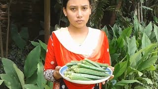 village food  Ladies finger with sorisha bata curry recipe prepared by street village food [upl. by Eelyme]