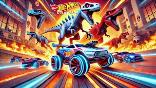 Hot Wheels Unlimited Motosaurus Car in this Red and Blue Dinosaurs Track [upl. by Avrom]