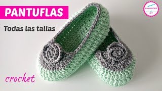 TEJE PANTUFLAS A CROCHET TODAS LAS TALLAS [upl. by Geri351]