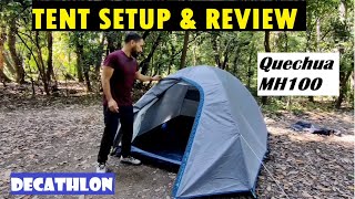 How to Setup a camping tent  Decathlon Quechua MH100 3person tent  Tent setup and review  English [upl. by Otrebmal]