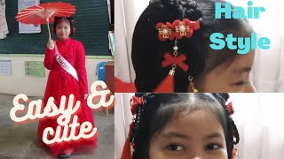 Chinese simple hairstyle tutorial for kids [upl. by Cyndie]