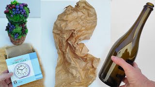 2 recycling ideas Bottle Art and Box Decoration with old Paper and Wood Scraps [upl. by Stavros]