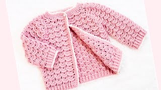 Crochet cardigan sweater or Jacket for girls EASY CROCHET PATTERN various sizes crochet for baby [upl. by Maighdiln612]