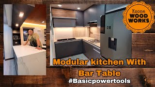 Modular kitchen with Bar table  kzonewoodworks [upl. by Anaiviv]