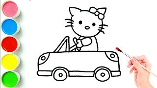 Hello Kitty driving a car drawing amp painting for kids  hello Kitty hand drawing [upl. by Elisabetta]