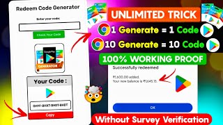 Unlimited Trick free redeem code for playstore at ₹0  How to get free google redeem code [upl. by Annekim950]