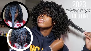 WASH N GO ON 3C4A HAIR  CUTTING CURLY BANGS  DEFINED CURLS  STRETCHING  2023 [upl. by Erdua]