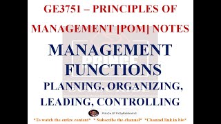 FUNCTIONS OF MANAGEMENT NOTES  GE3751 PRINCIPLES OF MANAGEMENT NOTES  GE3751 NOTES [upl. by Llehsyar764]