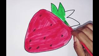 easy strawberry drawing for kids  how to draw strawberry with color  fruit strawbbery drawing Easy [upl. by Manvell483]