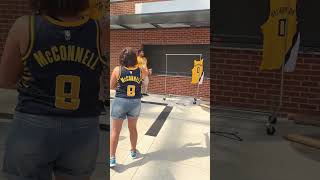 The Hanger Game Pt 3 Fans Attempt to Land Hanger on Rack to Win a Jersey  Indiana Pacers [upl. by Tnelc437]