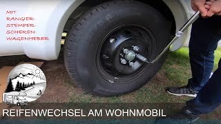 Reifenwechsel am Wohnmobil Rangier Stempel und Scherenwagenheber [upl. by Ecnahc]