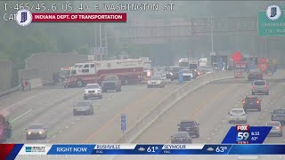 Truck carrying ladder overturns on I465 [upl. by Adrahc]