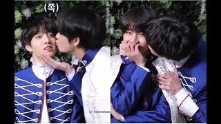 V and Jungkook kiss eachother on cheek TAEKOOKVkook [upl. by Yruama]