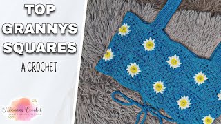 Cómo TEJER TOP con GRANNYS SQUARES Margaritas A CROCHET [upl. by Pitarys]