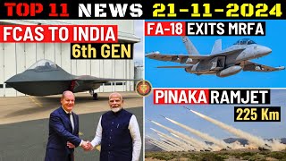 Indian Defence Updates  FCAS 6th Gen Fighter to IndiaFA18 Exits MRFA225 Km Pinaka Ramjet [upl. by Nylauqcaj]