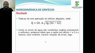 Hidráulica I  Orifícios Exercício de Orifício Afogado [upl. by Lekzehcey341]