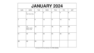 Free Printable January 2024 Calendar Templates With Holidays  Wiki Calendar [upl. by Raynah]