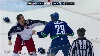 Nick Foligno vs Tom Sestito Nov 22 2013 [upl. by Lothaire]