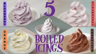 5 different boiled icing frostings  Stable Boiled icing tutorial  how to make icing without butter [upl. by Garzon903]