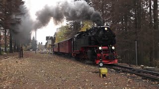 Harzer Schmalspurbahn im HerbstHSBBrockenbahnWernigerodeBrocken [upl. by Atinot]