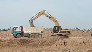 Excavator CAT 320D in Action Loading Trucks amp Developing Canal [upl. by Guild]