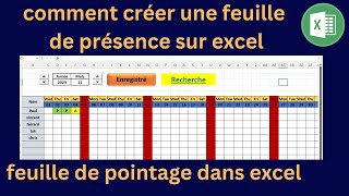 feuille de pointage excel pointage excel gratuit tableau de pointage excel [upl. by Jewett]