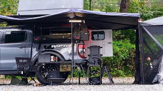 Best Truck Camping In The Morning Rain Ford Ranger Overland Camper [upl. by Ruthi]