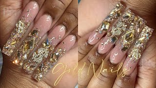 LUXURY GOLD OMBRÉ BLING NAILS ✨  CHARM NAILS  FULL ACRYLIC NAIL TUTORIAL [upl. by Magdaia]