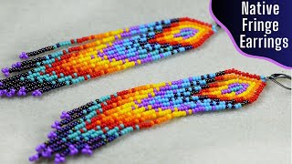 Long Native Style Fringe Earrings  Beading Tutorial [upl. by Puiia]