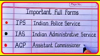 Important Full Form  IPS IAS ACP DCP DIG DGP UPSC Full Forms [upl. by Mariska]