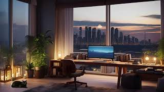 4K NYC Loft Apartment Ambiance Study Penthouse Cozy Work Bedroom [upl. by Neenahs170]