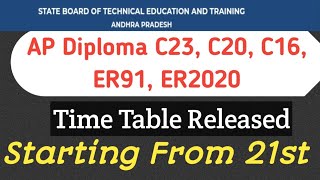 ap diploma C16C20C23ER91ER2020 exam regular and supply exams time table released [upl. by Eimirej]