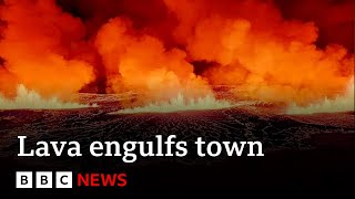 Iceland volcano  emergency declared as lava sets town on fire  BBC News [upl. by Raimundo765]