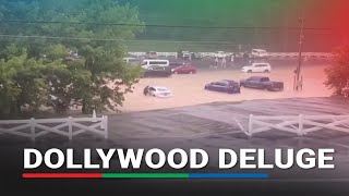 Deluge at Dollywood theme park in Tennessee  ABSCBN News [upl. by Oicor]