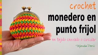 Monedero con broche en punto frijol tejido en circular a crochet  Tejiendo Perú [upl. by Tresa]