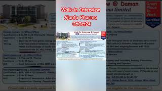 Walkin Interview I Ajanta Pharma  061024 job pharma pharmaceuticaljob [upl. by Llorre]