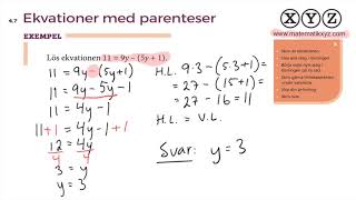 Y 47 Ekvationer med parenteser [upl. by Akinnor]