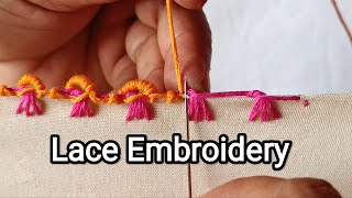 No 53  Lace Embroidery  Edging Stitch  Needle lace Border  Randa Embroidery [upl. by Anuait623]