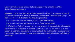 Math400  Functional Analysis  Section 12  The StoneWeierstrass theorem [upl. by Dyrraj]