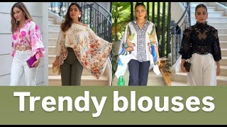 TRENDY BLOUSES  interesting blouses and combinations [upl. by Elpmid]