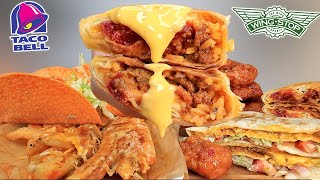 MUKBANG ASMR TACO BELL NEW GRILLED CHEESE FRIES GRILLED CHEESE BURRITO WINGSTOP MANGO HABANERO WINGS [upl. by Andris]