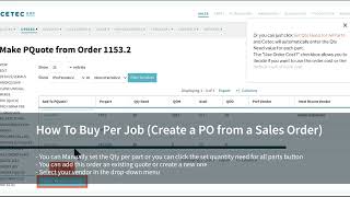 How To Buy Per Job in Cetec ERP Create a PO from a Sales Order [upl. by Nnyla]