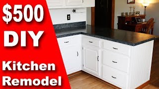 How To 500 DIY Kitchen Remodel  Update Counter amp Cabinets on a Budget [upl. by Yrevi]