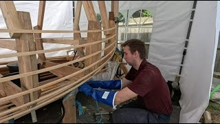 Steaming in the garboard planks  Ep 12  Building a wooden clinker sailing dinghy [upl. by Repohtsirhc]