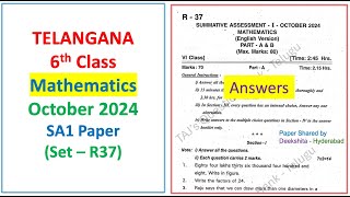 6th class SA1 Maths 2024  2025 exam question paper Mathematics with key Telangana TG TS Set R37 [upl. by Ala851]