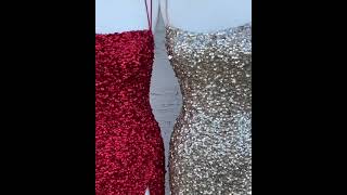 Glitter Sequins Mermaid Long Spaghetti Straps Prom Dresses [upl. by Eellah]