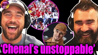 Jason amp Travis Kelce Get Emotional about Chiefs HERO  Leo Chenal on New Heights [upl. by Udele]