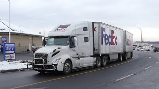 Fed Ex Freight Double Trailer Volvo Truck amp International [upl. by Sutsuj]